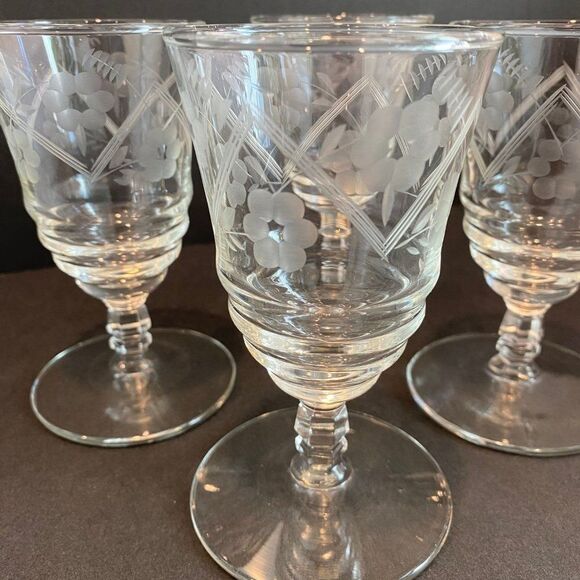 Vintage Libbey Rock Sharpe Crystal Water Glass 1940-1950, 5" Tall, Set Of 4 - Picture 2 of 6